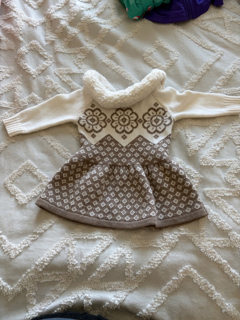 Janie and Jack Cream and Brown Knit Sweater Dress